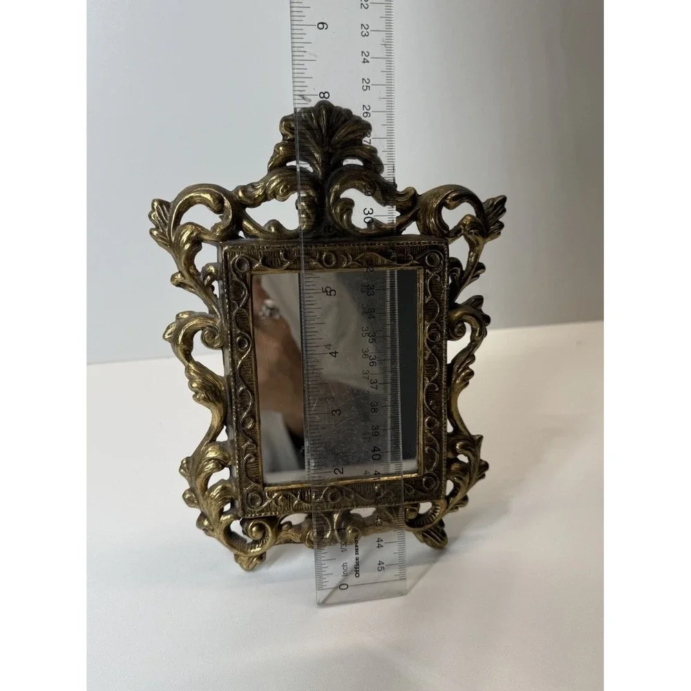 Vtg Gold‎ Vanity Mirror Ornate Rococo Hollywood Regency Tabletop Easel Baroque